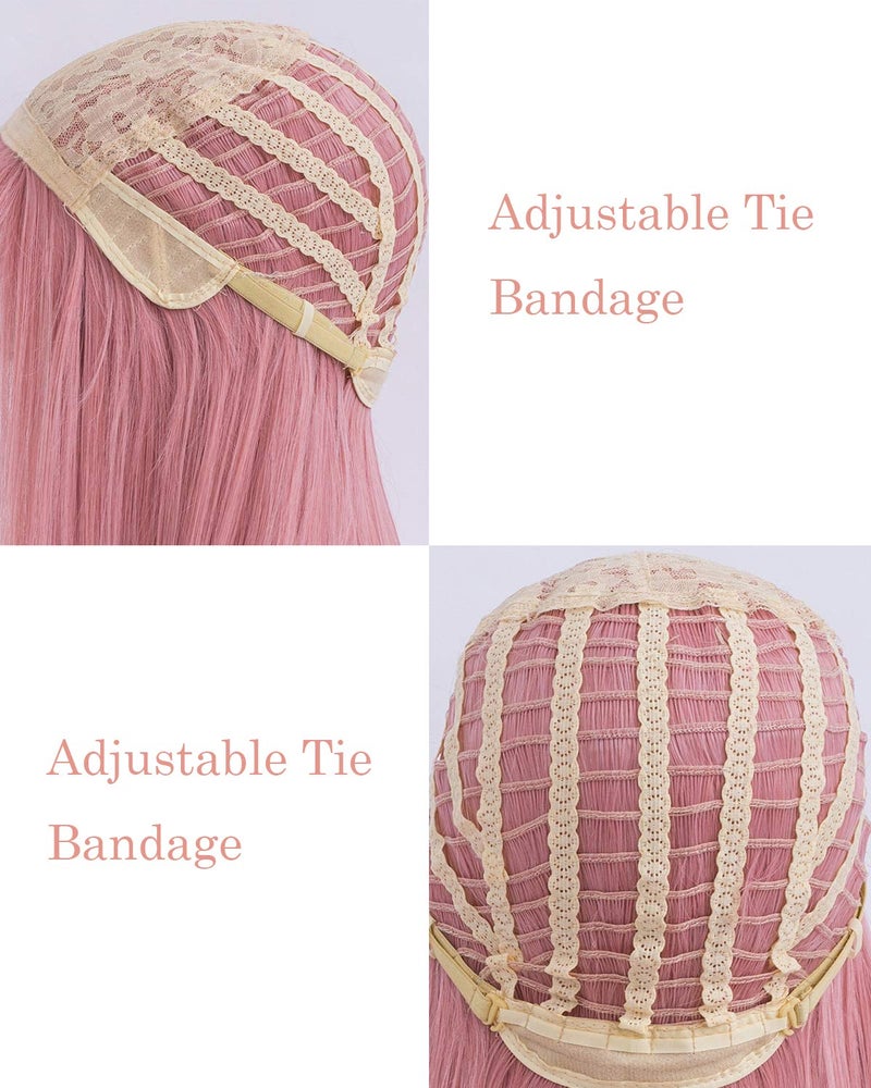 Netgo Pink Wigs, Long Straight Wig with Bangs for Women, 27 inch Heat Resistant Synthetic Cosplay Party Wigs With Bangs for Girls - Image 5